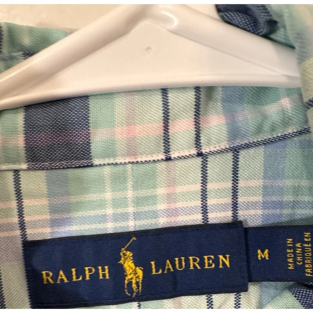 Ralph Lauren Men's Medium‎ Teal Blue Plaid Tartan Button Up